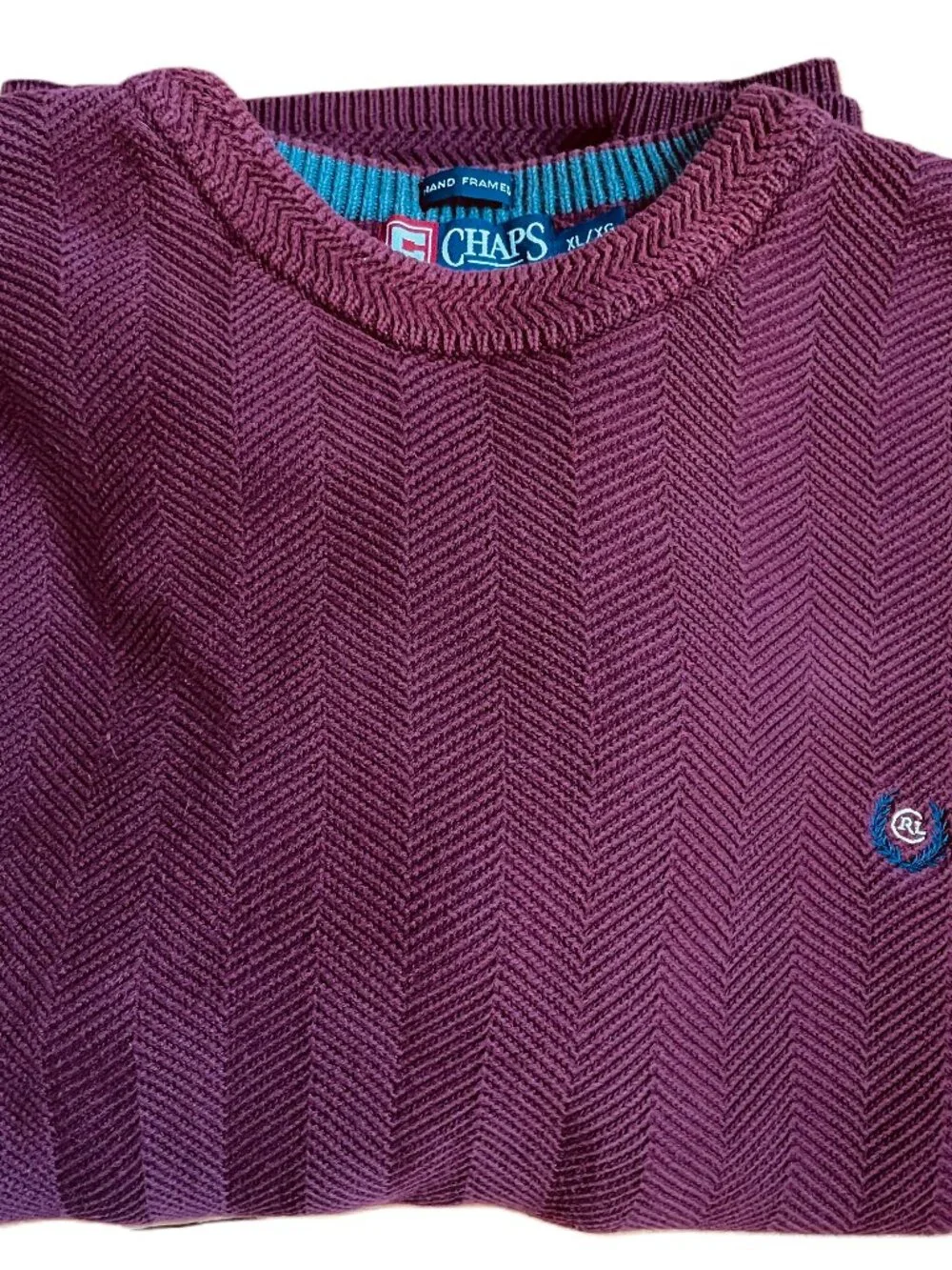 Vtg Chaps Ralph Lauren Herringbone Cotton Pullover Crewneck Sweater XL Burgundy